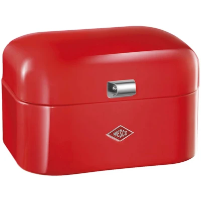 Abbildung von WESCO Single Grandy Brotkasten in der Farbe rot, pulverbeschichtetes Stahlblech, Lüftungslöcher und stabiler Handgriff, 22 x 26,8 17,5 cm