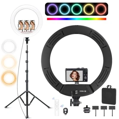 Abbildung von Ekasoco 18 Zoll Ringlicht Groß, 26 RGB Modus Ringleuchte mit 3 Telefonhaltern, Dimmbar Ring Light 2700K 7000K Stativ Handy für Live Streaming, Make up, Kamera, Selfie, YouTube, Tiktok