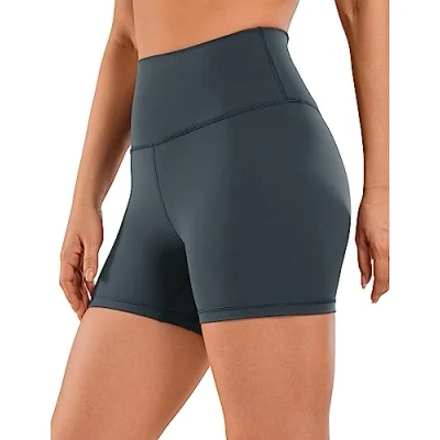 Abbildung von CRZ Yoga Naked Feeling Damen Kurze Leggings High Waist Blickdicht Fithess Shorts Radlerhose Sporthose 10cm Melanit 40