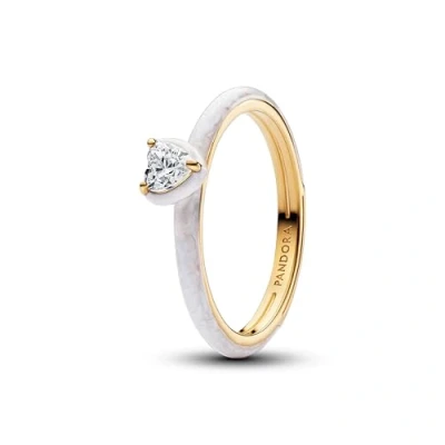 Abbildung von Pandora 163088C01 Damenring Goldfarben Weißes Chakra Herz