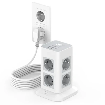 Abbildung von TESSAN 8 Fach Mehrfachsteckdose mit USB C, 5M Verlängerungskabel, Steckdosenleiste Überspannungsschutz, 3 Mehrfachstecker, Verteilersteckdose Schalter, 3600W Steckdosenturm