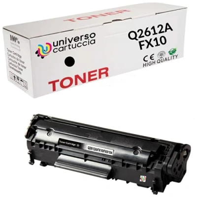 Abbildung von Universocartuccia® Tonerkartusche Q2612A, kompatibel mit Canon FX10 und HP Laserjet Druckern: 1010, 1012, 1015, 1018, 1020, 1020 Plus, 1022, 1022N, 1022NW, 3015, 3020, 3030, 3050, 3052, 3055