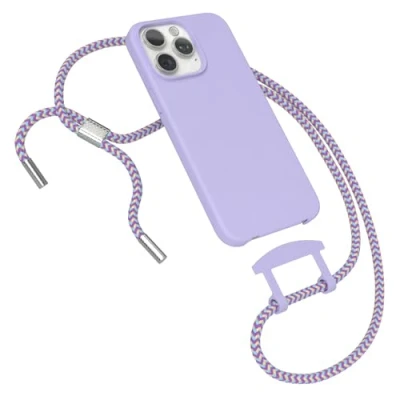 Abbildung von EAZY CASE Hülle mit Band kompatibel iPhone 15 Pro Max Handyhülle für Silikonhülle Mikrofaser stoßfest Fallschutz Handykette zum Umhängen 2in1 Schutzhülle Kordel Lila Blau