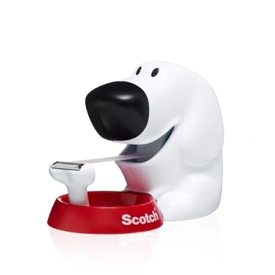Abbildung von Scotch Tischabroller inkl. 1 Rolle Klebeband Hunde Abroller, auch für Kinder, weiß