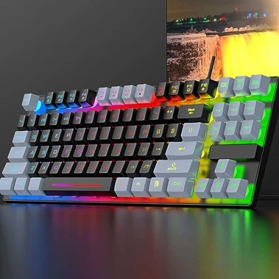 Abbildung von 75% Mechanische Gaming Tastatur, USB kabelgebundene Tastatur mit LED RGB Hintergrundbeleuchtung und Anti Ghosting, 87 Tasten, Kompakte Computertastatur für Windows Laptop PC Gamer