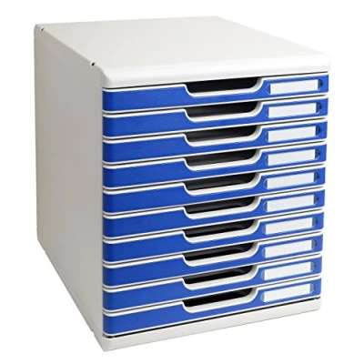 Abbildung von Exacompta 302003D Ablagebox Modulo mit 10 Schubladen für DIN A4+ Dokumente. Belastbare Schubladenbox hoher Kapazität mehr Platz auf dem Schreibtisch grau/blau