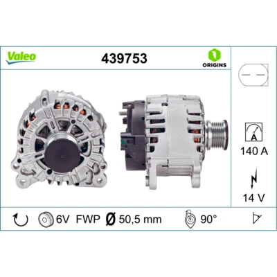 Abbildung von VALEO 439753 Lichtmaschine 14V 140A VOLKSWAGEN: Transporter 5 Bus, Kastenwagen, Multivan (7HM