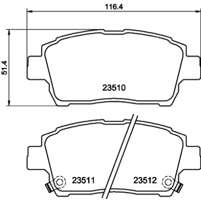 Abbildung von HELLA 8DB 355 017 081 Bremsbelagsatz mit akustischer Verschleißwarnung TOYOTA: Corolla Verso, Yaris I Schrägheck, IX Schrägheck