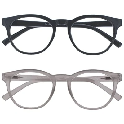 Abbildung von Opulize Blu Brille Blaulichtfilter 2er Pack Cool Rund Rahmen Federscharniere Verbessern Den Schlaf Computerbrille Gaming Entspiegelt Grau Eis Herren Damen BB5 7C +0.00