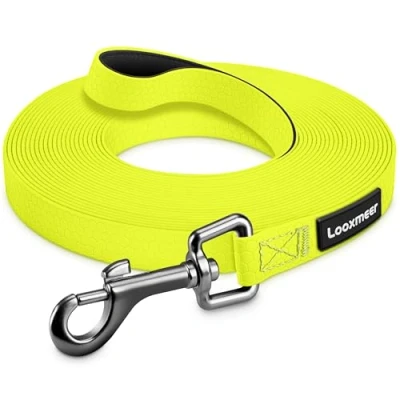 Abbildung von Looxmeer Wasserdicht Schleppleine 3m /5m /7m /10m /15m /20m /25m /30m Hundeleine mit Handschlaufe D Karabiner, Wasserfest Laufleine für Große bis Kleine Hunde, Reißfeste und Robuste Übungsleine