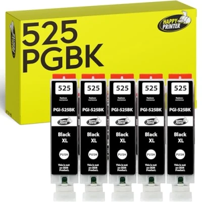 Abbildung von Happy Printer 5 Druckerpatronen kompatibel mit Canon PGI 525 PGBK für IP4850 IP4950 IX6550 MG5150 MG5250 MG5340 MG5350 MG6150 MG6250 MG8150 MG8240 MG8250 MX715 MX885 MX895