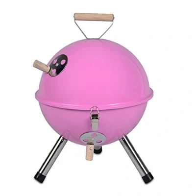 Abbildung von Mini Grill Kugelgrill Holzkohlegrill für Garten Terrasse Camping Festival Picknick BBQ Barbecue Ø 30 cm pink