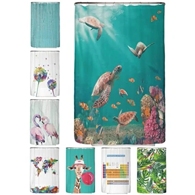 Abbildung von arteneur® Meeres Schildkröten Anti Schimmel Duschvorhang 120 x 200 Recycelt mit Öko Tex Standard 100 Beschwerter Saum, Blickdicht, Wasserdicht, Waschbar, 8 Haken &amp; E Book
