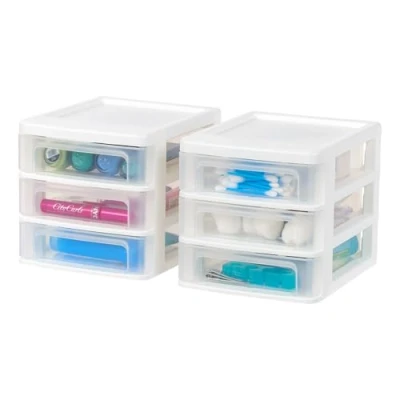 Abbildung von Iris Ohyama, Kunststoff Aufbewahrungsturm, 3 kleine Schubladen, 2er Set, Weiß, Leicht zu öffnen, A5 Format, Möbel, Organizer, für Büro, Schulbedarf, Schreibwaren, BPA frei, CDD XS3