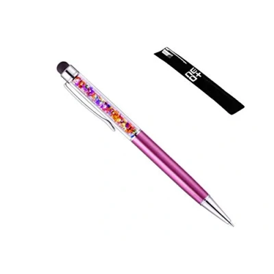 Abbildung von Hochwertiger kapazitiver 2 in 1 Touchscreen Stift und Kugelschreiber mit Kristallen. Beutel Nachfüllung enthalten (Fuchsie Regenbogen)