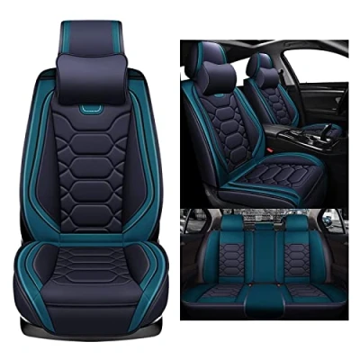 Abbildung von Congxy Autositzbezüge Komplett Set Universal in Premium Design Schonbezüge für die Vordersitze &amp; Rückbank Auto Sitzbezüge Airbag Geeignet Wasserdicht Sitzbezug, Blau