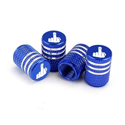 Abbildung von HIGGER 4 Teile/satz Auto Reifen Ventilkappen Rändel Stil Mittelfinger Ventilkappe Aluminium Staubdichte Kappen für Lkw Bike Motorrad (Blau)