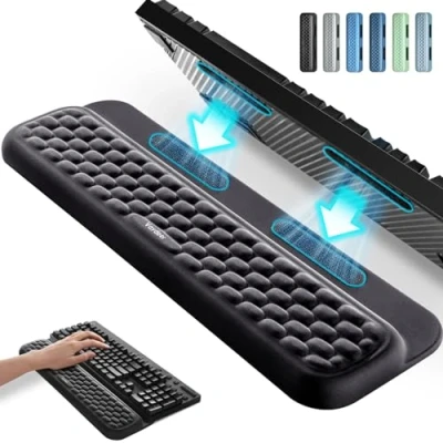 Abbildung von VAYDEER Tastatur Handgelenkauflage mit Aufklebern, volle mechanische Tastaturstütze, ergonomisches Kissen für Computer, Tippen, Büro, Arbeit, Zuhause, Gaming, weicher Memory Schaum, Handfläche,