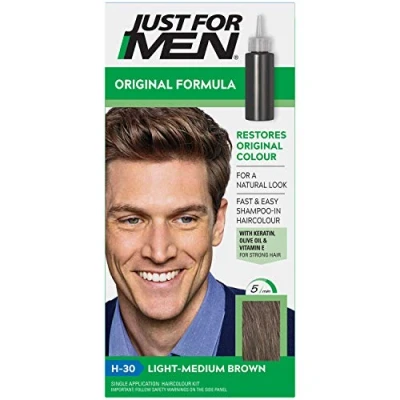 Abbildung von Just for men Original Formula Light Mittelbraun Haarfarbe, stellt die ursprüngliche Farbe wieder her für einen natürlichen Look H30