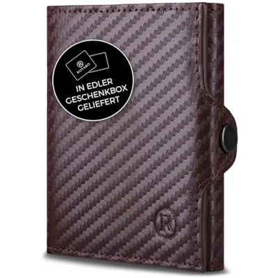 Abbildung von RUTAKO Slim Wallet mit XL Münzfach &amp; RFID Schutz Kartenetui Herren Damen Kreditkartenetui klein Mini Geldbörse Portmonee Portemonnaie Geldbeutel Carbon Braun
