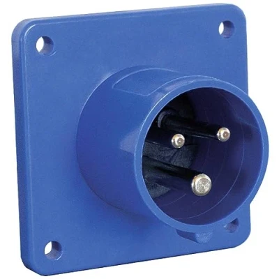 Abbildung von as Schwabe CEE Anbaustecker Camping Stecker 230 V, 16 A, 3 polig Outdoorstecker Flanschmaß 75x75 mm, Einbautiefe 33 mm zur Verwendung im Außenbereich geeignet IP44 blau, 61014