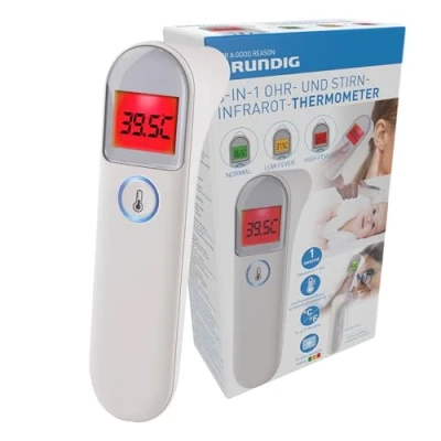 Abbildung von Grundig Infrarot Thermometer Laser Digital ohne Berührung für Menschen, Tiere und Gegenstände Temperaturmessgerät Farbkodierung