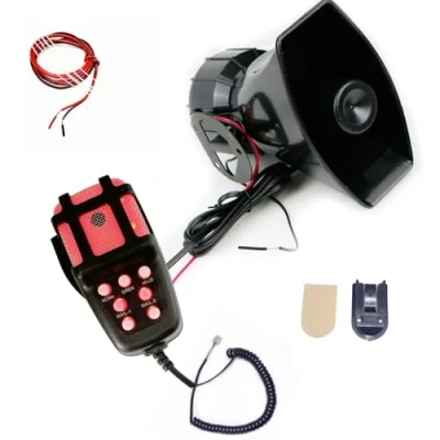Abbildung von YIYIDA Auto Hupe LKW 12V Lufthorn Schiff Horn Air 130db Alarmhorn 7 Töne Car rotes Licht und schwarz Sirene Mit Mic PA Lautsprecher System Polizei für etc