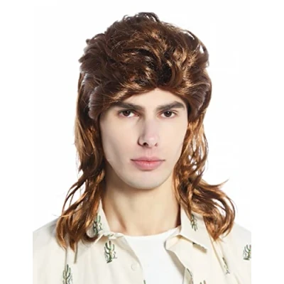 Abbildung von WIG ME UP 210162 P6 Perücke Damen Herren Karneval Fasching Vokuhila 80er Jahre Proll braun toupiert wellig