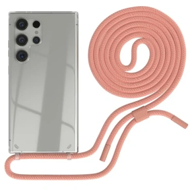 Abbildung von EAZY CASE Handykette kompatibel mit Samsung Galaxy S24 Ultra dünne Handyhülle für Hülle Band als Fallschutz Kette zum Umhängen transparente Silikon in Korall