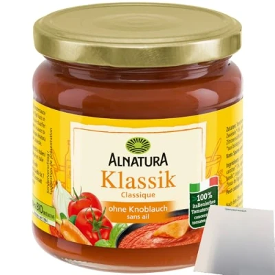 Abbildung von Alnatura Bio Tomatesauce Klassik ohne Knoblauch (350 ml Glas) + usy Block