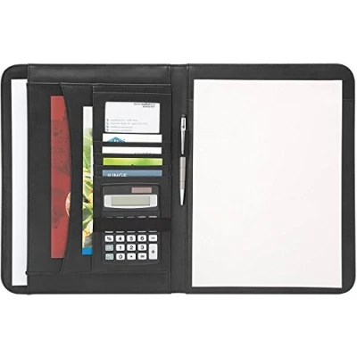Abbildung von Wedo 586401 Schreibmappe Accento DIN A4 aus Kunstleder, Außenfach, mehrere Innenfächer Gummizugschlaufen inklusiv Schreibblock, Schwarz