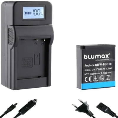 Abbildung von Blumax DMW BLG10e Akku 1000mAh (NTC Temperatursensor &amp; V1 Gehäuse) + Turbo Ladegerät kompatibel mit Lumix DC GX9 TZ202 TZ91 DMC TZ101 TZ81 GF6 GX7 GX80 LX100 G110
