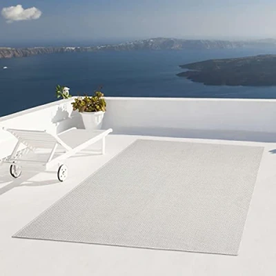 Abbildung von Taracarpet Outdoor Teppich Wetterfest Wohnzimmer Balkon Küchenteppich Flachgewebe Sisaloptik Einfarbig Uni Creme Weiss 120x160 cm