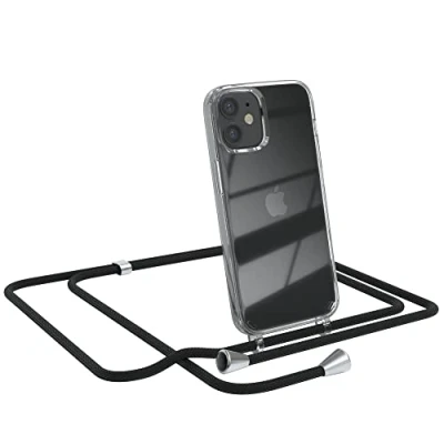 Abbildung von EAZY CASE Handykette kompatibel mit iPhone 12 Mini Handyhülle Umhängeband, Handykordel Schutzhülle, Silikonhülle, Hülle Band, Stylische Kette für Smartphone, Schwarz