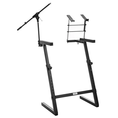 Abbildung von Classic Cantabile KWS 100 Z Keyboardständer (Mikrofonstativ, Laptophalter, stabil aus Stahl, höhenverstellbar, Standbeine mit Aufsatz, professionelles Zubehör für DJ, Alleinunterhalter) schwarz
