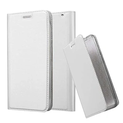 Abbildung von Cadorabo Hülle kompatibel mit Motorola Moto X Play aus Premium Kunst Leder Flip Klappbare Stoßfeste Magnetische [Standfunktion] [Kartenfächern] Cover für Tasche in Silber