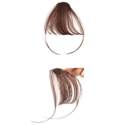 Abbildung von Clip in Bangs One Piece Pony Haare 100% Remy Human Haar für Frauen und Mädchen (Wispy Bangs,Dark Brown)