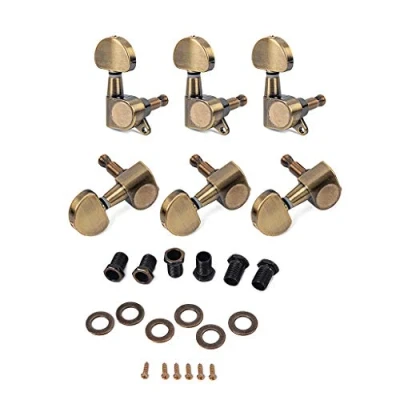 Abbildung von Alnicov 6 Stück Stimmwirbel für Epiphone Gitarren, 3L3R, versiegelte Mechaniken, elektrische Akustikgitarren, Maßstab 1:18, Bronze