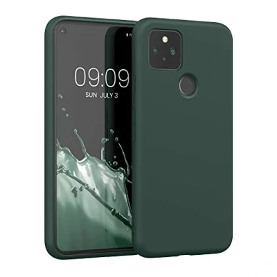 Abbildung von kwmobile Hülle kompatibel mit Google Pixel 5 gummierte TPU Silikon Handyhülle Schutzhülle für kabelloses Laden Case in Moosgrün