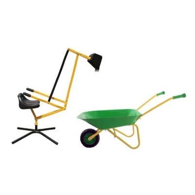 Abbildung von PLAY FUN Aufsitzbagger 360 drehbar Kinder Sandkastenbagger Metall Sandspielzeug zum draufsitzen beweglicher Baggerarm Schaufel