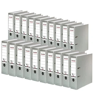 Abbildung von Original Falken 20er Pack Recycolor Umwelt Ordner Öko. Made in Germany. Farbiger Papierbezug außen 8 cm breit DIN A4 grau Ringordner Aktenordner Briefordner CO2 Neutral Blauer Engel