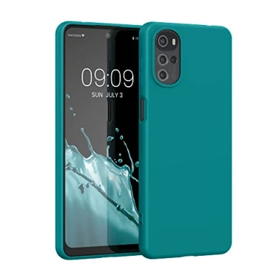 Abbildung von kwmobile Hülle kompatibel mit Motorola Moto G22 weiches TPU Silikon Case Cover geeignet für kabelloses Laden Petrol