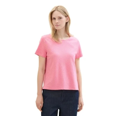 Abbildung von TOM TAILOR Damen Basic Boxy T Shirt mit Streifen, pink offwhite stripe, M
