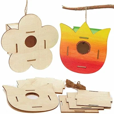 Abbildung von Baker Ross FC733 Blumen Vogelhaus Holz Bastelset 2er Pack, Nistkästen für Vögel zum Bemalen und Basteln Kinder Set