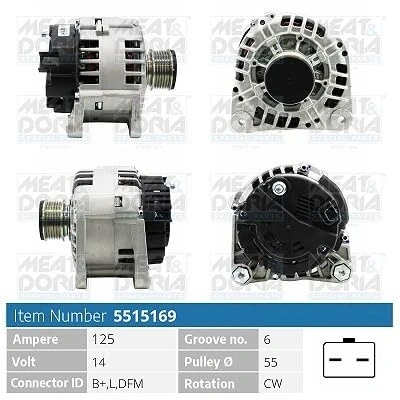 Abbildung von MEAT &amp; DORIA 5515169 Lichtmaschine 14V 125A RENAULT: MEGANE 3 Grandtour, SCENIC 3, CLIO 2, DACIA: Logan I MCV, SANDERO Duster SUV