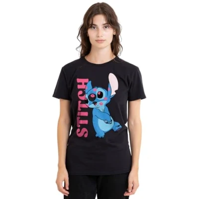 Abbildung von Disney LILO Stitch Covered IN Kisses Tshirt print, Damen, Größe: 38, Black