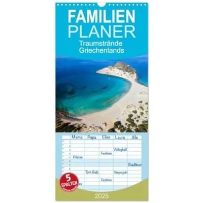 Abbildung von Familienplaner 2025 Traumstrände Griechenlands mit 5 Spalten (Wandkalender, 21 cm x 45 cm), CALVENDO