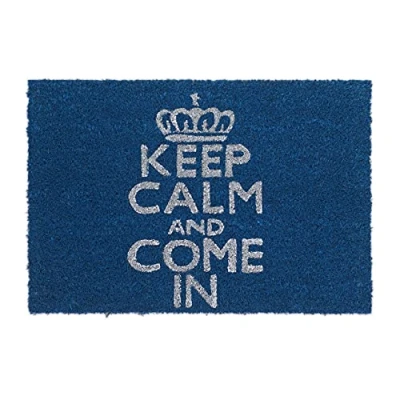 Abbildung von Relaxdays Fußmatte Kokos KEEP CALM 40 x 60cm Kokosmatte mit rutschfester PVC Unterlage Fußabtreter aus Kokosfaser als Schmutzfangmatte und Sauberlaufmatte Fußabstreifer für Außen Innen Matte, blau