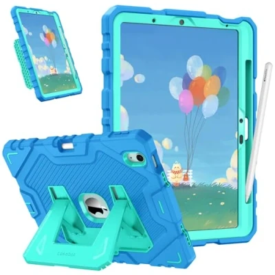 Abbildung von Fintie Hülle für iPad Air 11 Zoll M2 (2024), 5. Generation (2022)/ 4. 2020 10.9&quot;, robuste, stoßfeste Ganzkörper Schutzhülle mit integriertem Ständer Kinder, Blau