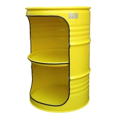 Abbildung von Fassmöbel Fass Design Regal Ölfass Möbel 210 Liter Volumen Farbe Gelb/Beleuchtung mit 2 Lampenfassungen
